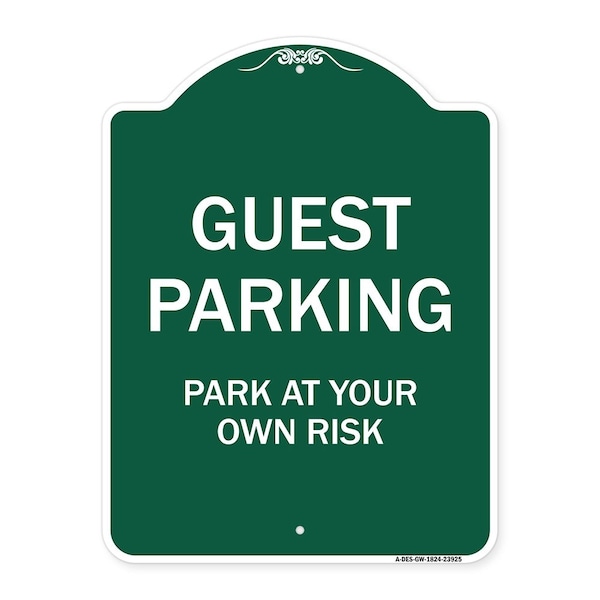 Designer Series Sign-Guest Parking, Green & White Aluminum Sign, 18" x 24", GW-1824-23925